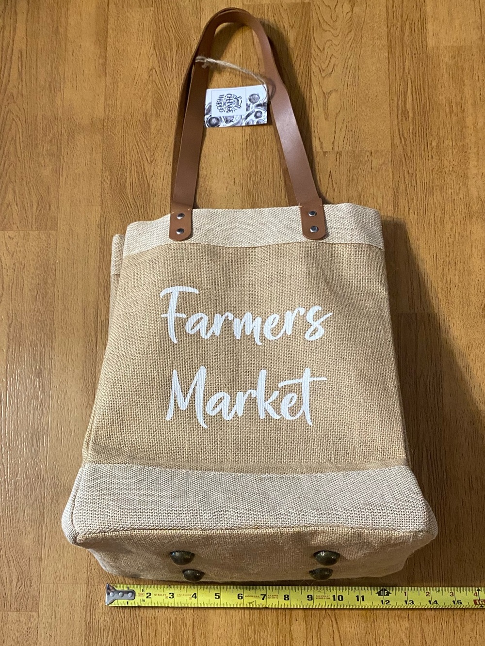Farmers Market Jute Burlap Tote Bag Canvas Vegan friendly
